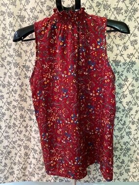 Soprano Red Floral Smocked Neck Sleeveless Top
